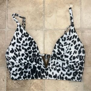 Victoria's Secret Womens Small Bikini Top Black White  Animal Print Adj Straps